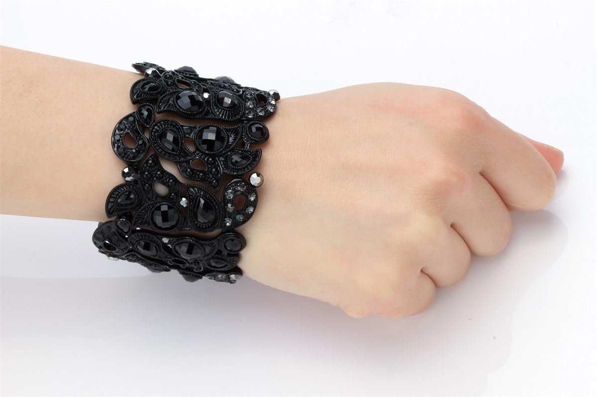 YACQ Women's Flower Stretch Cuff Bracelet fit Wrist Size 6-1/2 to 7-1/2 Inch - Comfortable Elastic Band & Floral Pattern Crystal Jewelry - Lead & Nickle Free - Halloween Costume Outfit - Image 3