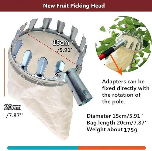 Miniatura 6 de Cesta de metal para recoger frutas, diámetro de 5.906 in, bolsa de algodón, rama alta, herramienta auxiliar para recolección de frutas, manzana,
