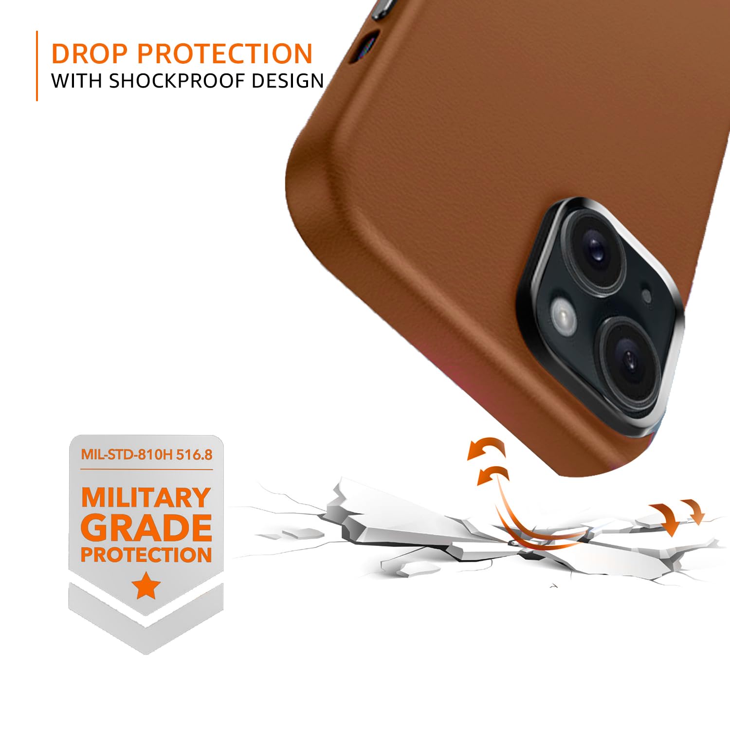 amazon basics Premium Leather Series with TPU Sides, Drop Protection | Metal Camera Protecton, Metallic Buttons, Back Case Cover for iPhone 14 6.1"- Brown offers donot miss