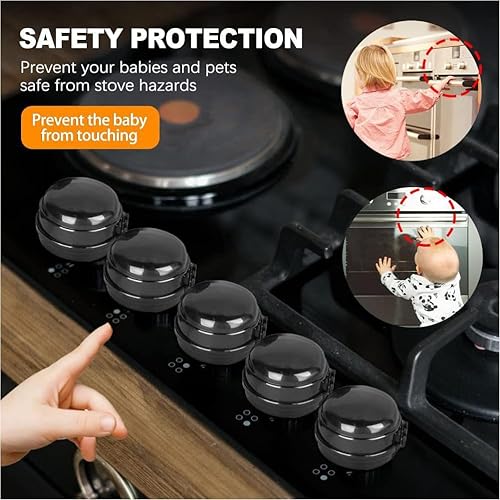 Miniatura 8 de Fundas para pomos de estufa de gas, 5 piezas, cubiertas de perilla de estufa de gas, cubiertas de protección para pomos de horno, cerraduras de