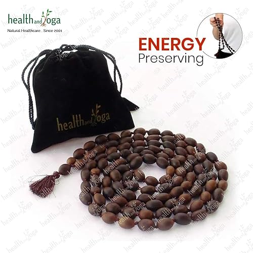 Miniatura 4 de HealthAndYoga™ Cuentas de loto Mala con bolsa de terciopelo (33.9 in de cuerda, 108+1 semillas) – Oración, meditación, equilibrio de chakras