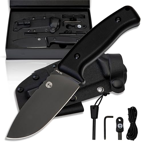 Cuchillo de campamento de supervivencia Cuchillo de caza de hoja fija con funda W Cuchillo con iniciador de fuego Cuchillo Bushcraft para