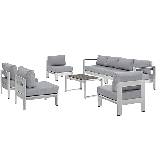 Modway Shore 7-Piece Aluminum Outdoor Patio Sectional Sofa Set in