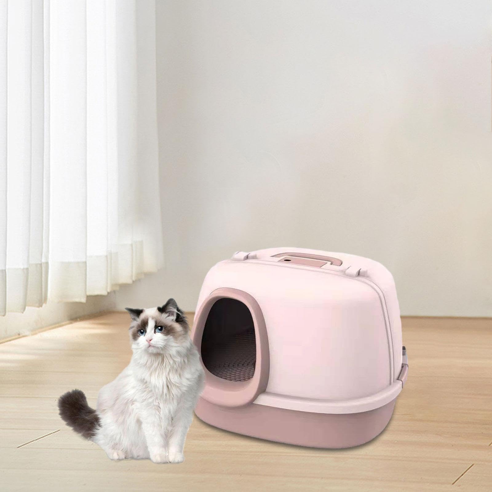 Katzenklo mit Eingang Vollständig Umhausete Katzentoilette Katzenstreu Box Haube Spritzschutz Aus PP Pflegeleicht mit Tür für Innenbereich Ka, Rosa