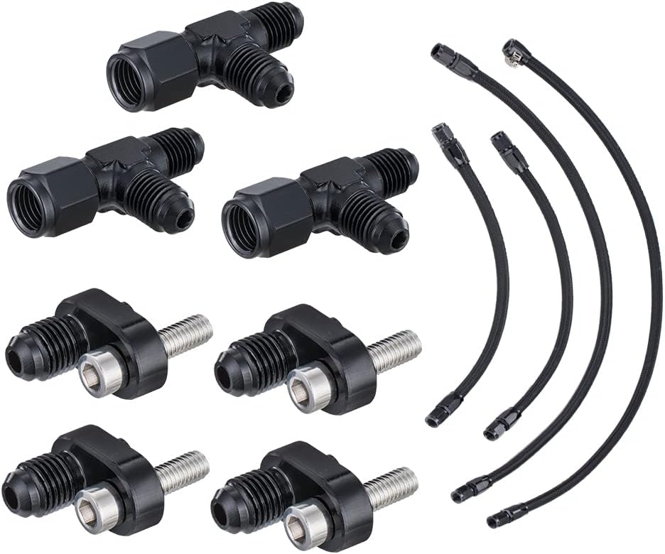 4 Pack Engine Steam Hoses AN4 Fuel Brake Line CPE/NBR Rubber and Stainless Steel Braided LS LSX LS1 LS2 LS6 LM7 Vents Adapters Kit for Front & Rear Venting Complete Coolant Crossover (Black)