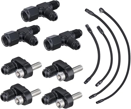 4 Pack Engine Steam Hoses AN4 Fuel Brake Line CPE/NBR Rubber and Stainless Steel Braided LS LSX LS1 LS2 LS6 LM7 Vents Adapters Kit for Front & Rear Venting Complete Coolant Crossover Black
