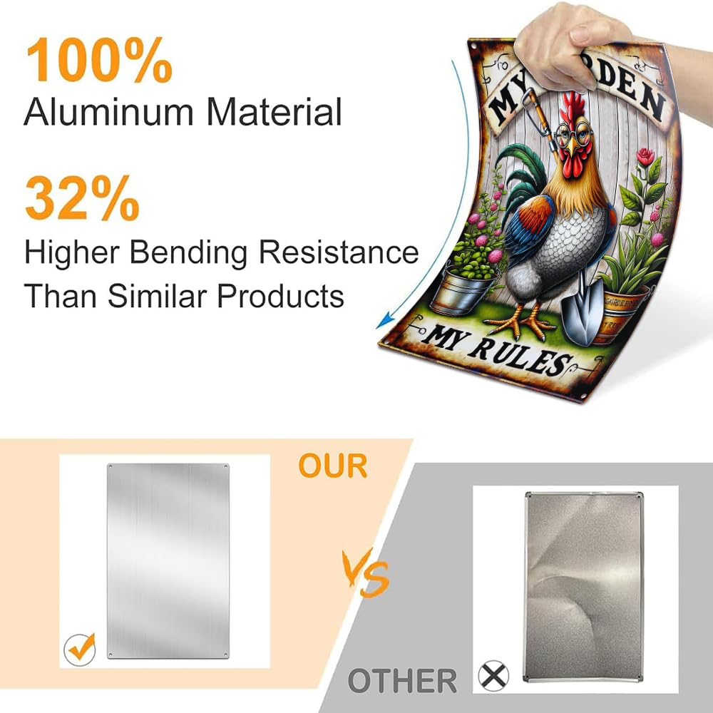 Metallschild "My Garden My Rules" – Lustige Garten-Deko Mit Hühner-Motiv, 20,3x30,5 Cm