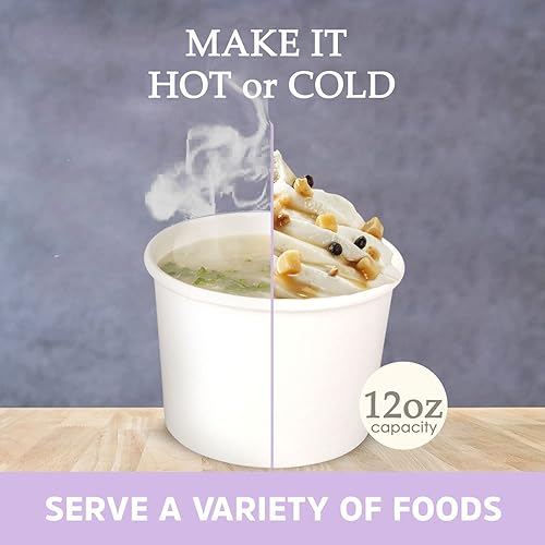 Miniatura 6 de Belinlen Juego de 50 tazas desechables de helado blanco de 12 onzas con tapa, tazas de papel para llevar, taza de papel para llevar, recipiente de