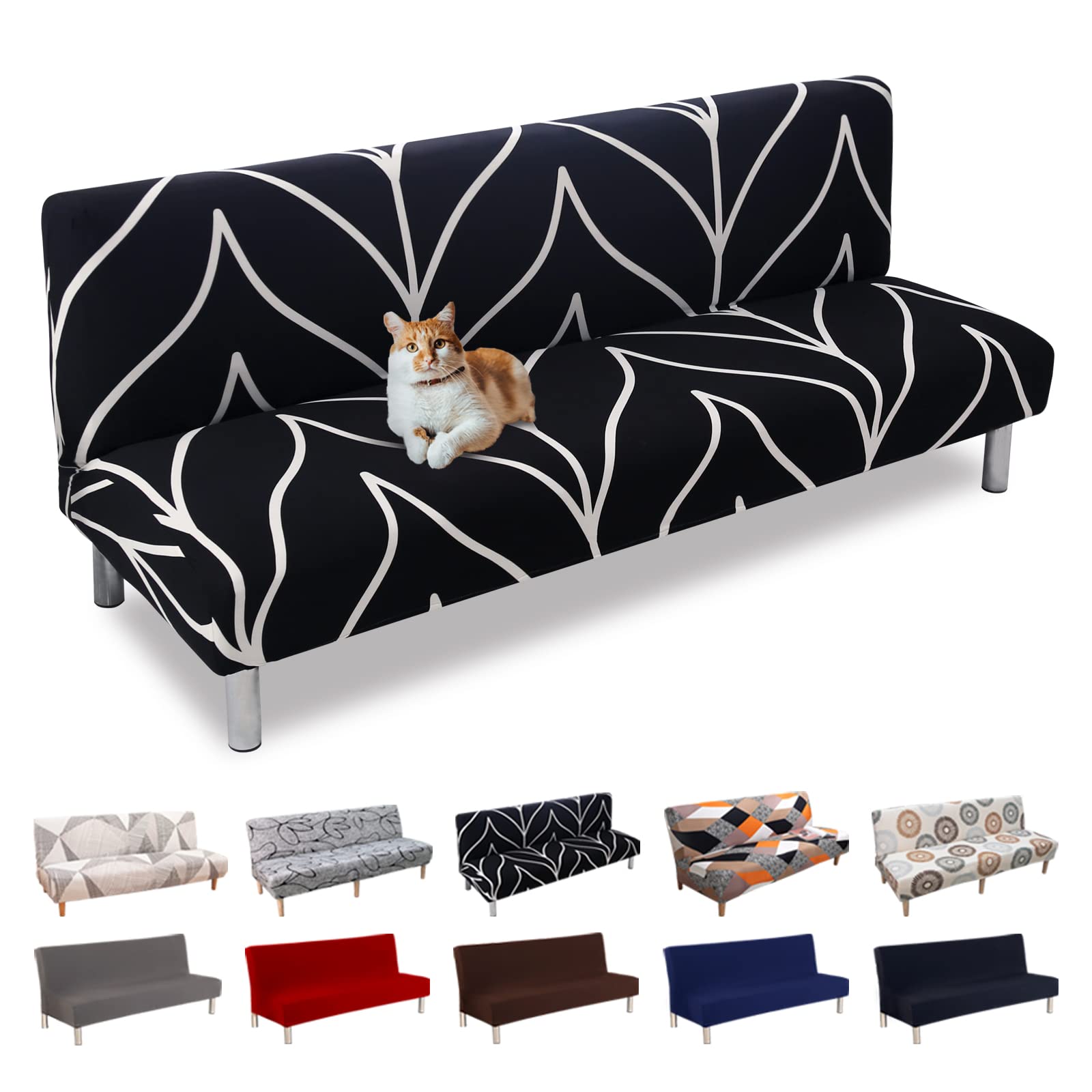 Lydevo Copridivano 3 Posti Senza Braccioli Elasticizzato Universale, Copridivano Letto Pieghevole Clic Clac Lavabile Rimovibile Estraibile, Fodera per Divano Futon per Soggiorno Casa,Linea Nera
