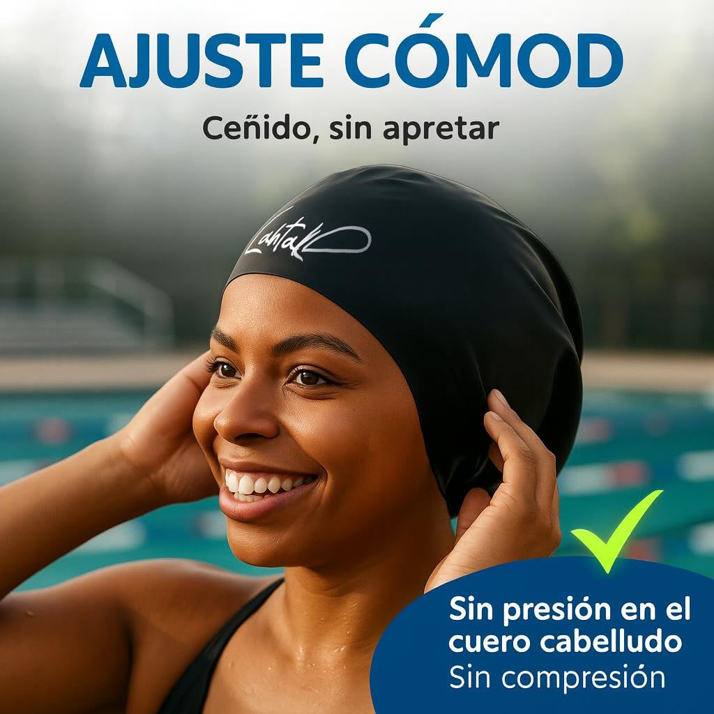 Lahtak Gorro Piscina - Gorro Natación Mujer y Hombre - Gorro Natación Pelo Largo y Dreadlocks - Gorro de Baño Silicona Extra Grande XL y L - Gorros de Piscina Impermeables Infantil y Adultos
