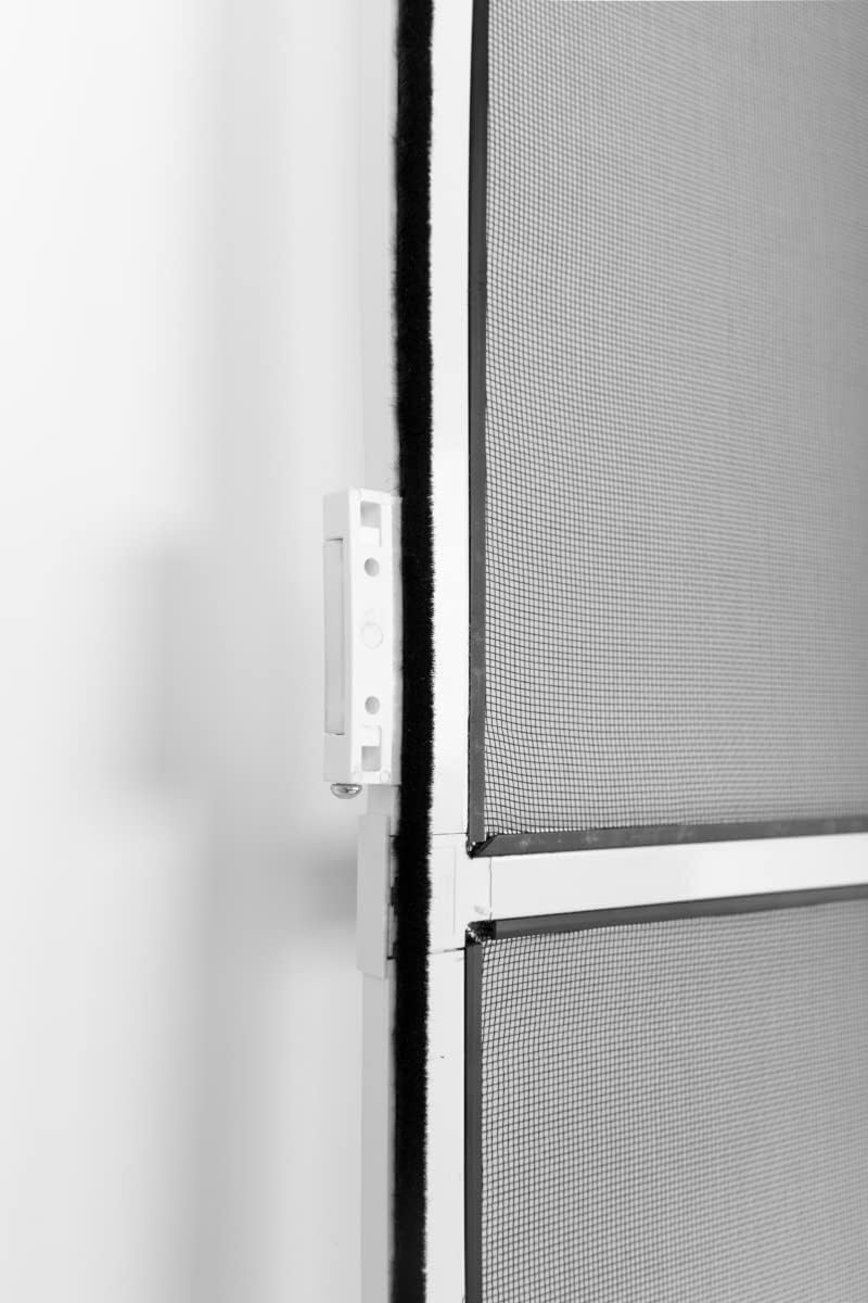 Close-up of the brush seal and integrated magnet on the mosquito screen door frame