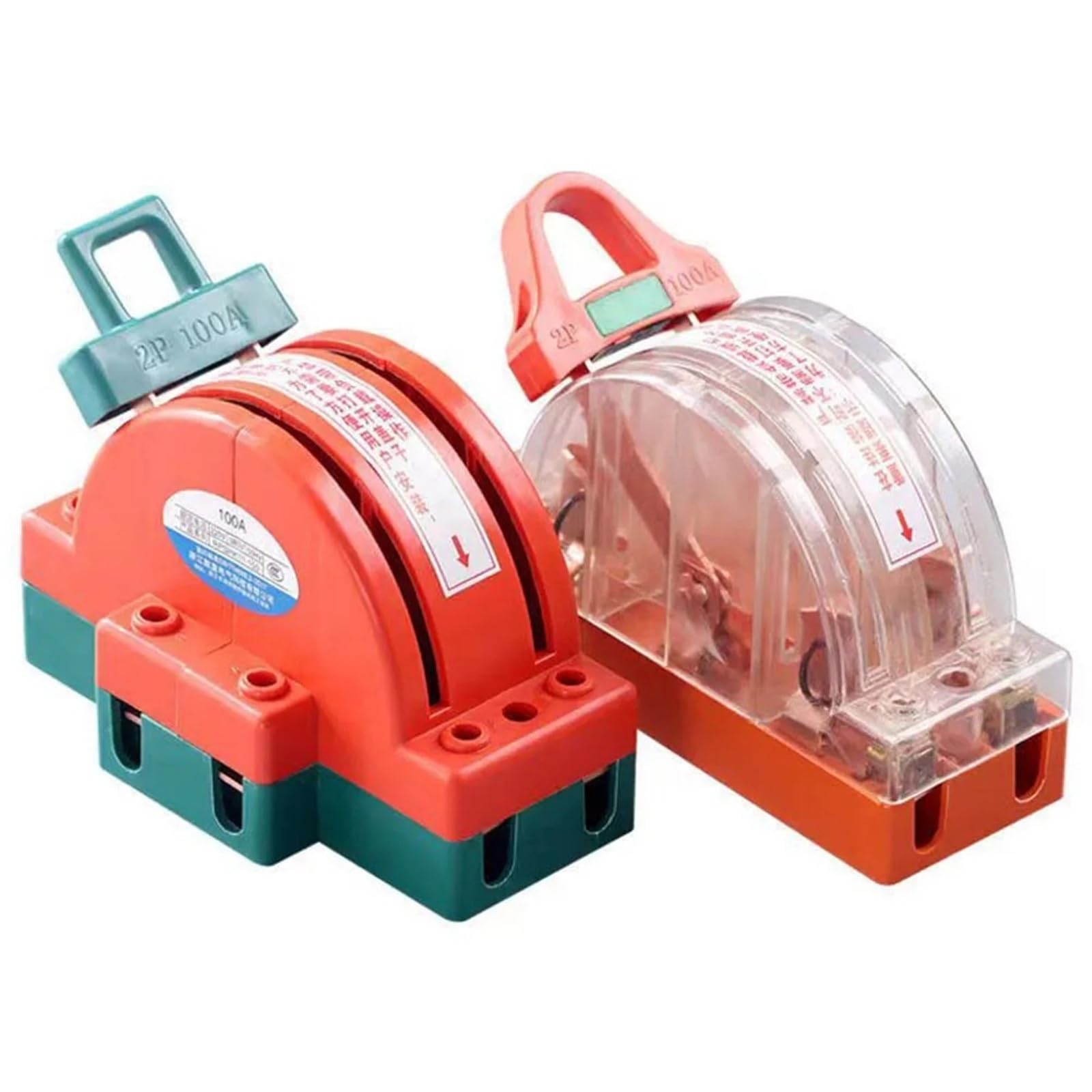 Interruptor de seguridad de cuchilla de dos posiciones, 2 polos, semicircular, 32 A, DPDT(100A 2P-transparent)