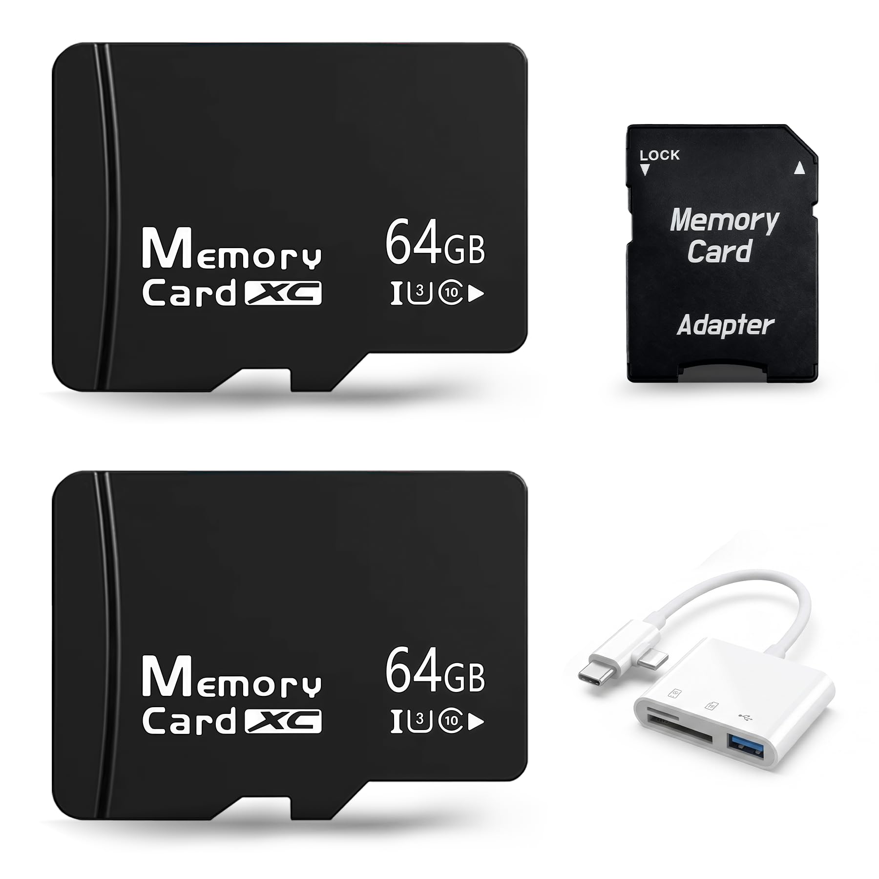 Lot de 2 cartes Micro SD 64 Go avec adaptateur SD et lecteur de cartes 3 en