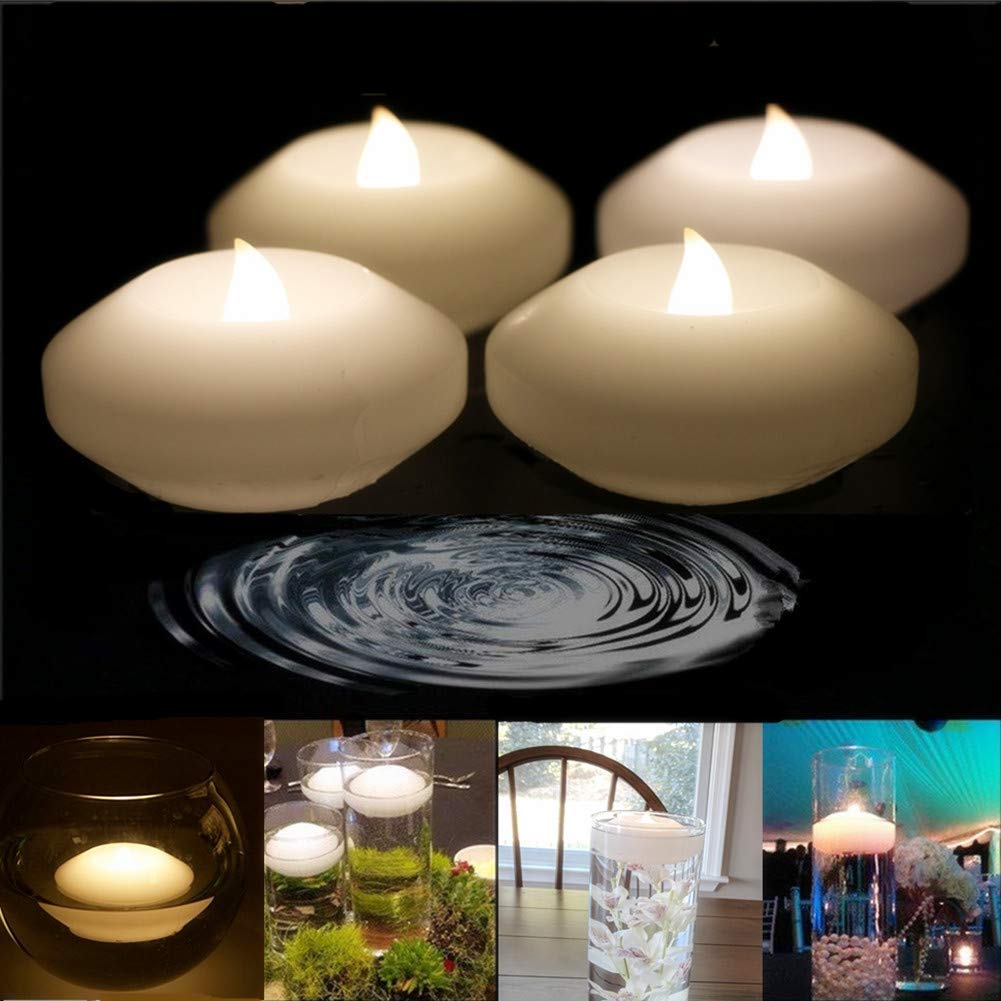 LACGO 48 PCS LED Waterproof Floating Novelty Candles Light, LED Battery-Powered Flameless Flicker Candle, Water Activated Candle, for Baby Shower, Wedding, Home, Party Decor(Warm White)