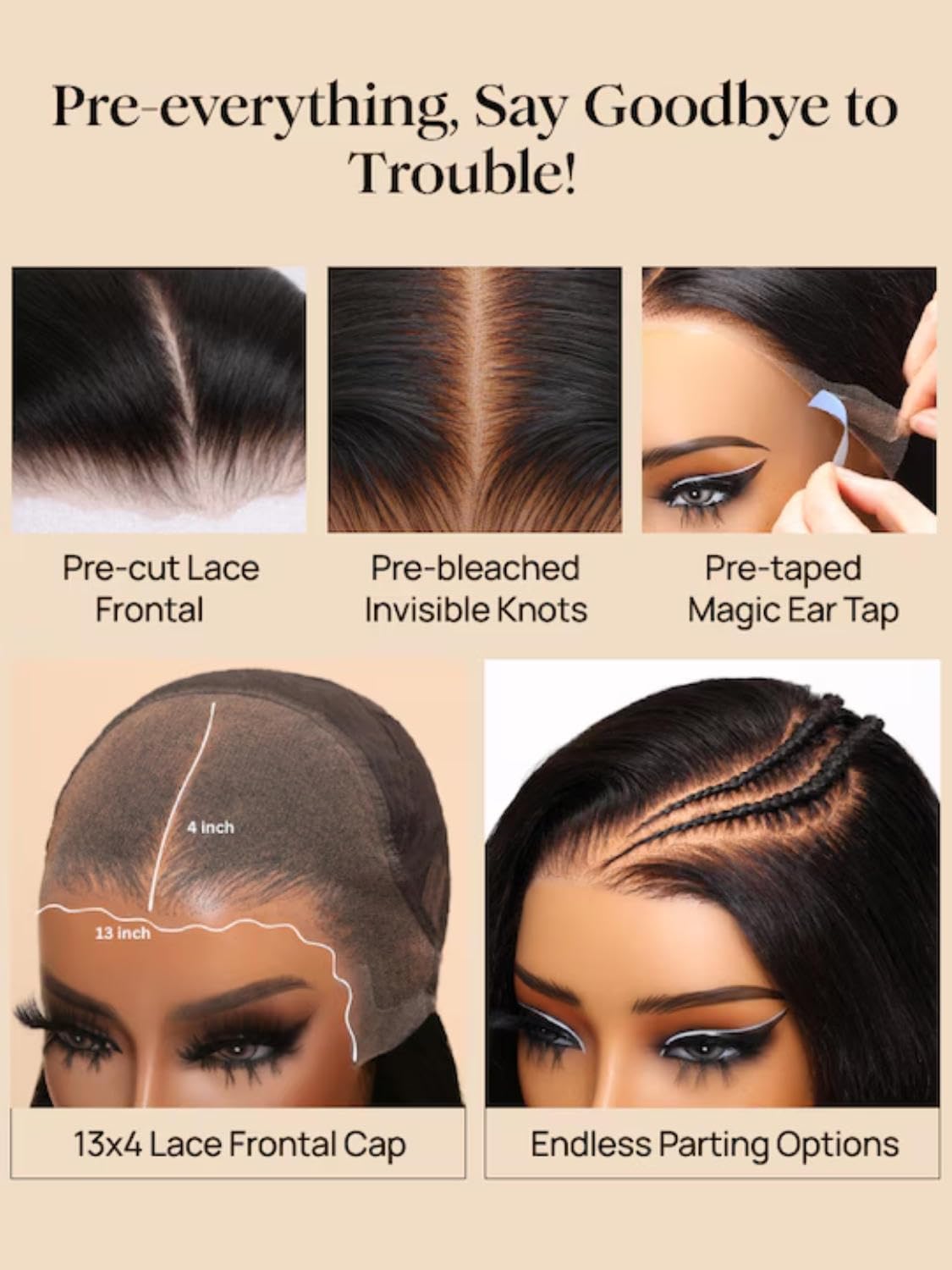 Beauty Forever Pre Everything Glueless Front Balayage Highlight Body Wave Curtain Bangs Glueless Wigs Human Hair Pre Plucked Pre Cut 13x4 Loose Wave Bye Bye Knots Ready to Wear Frontal Wig 18 inch — view 7