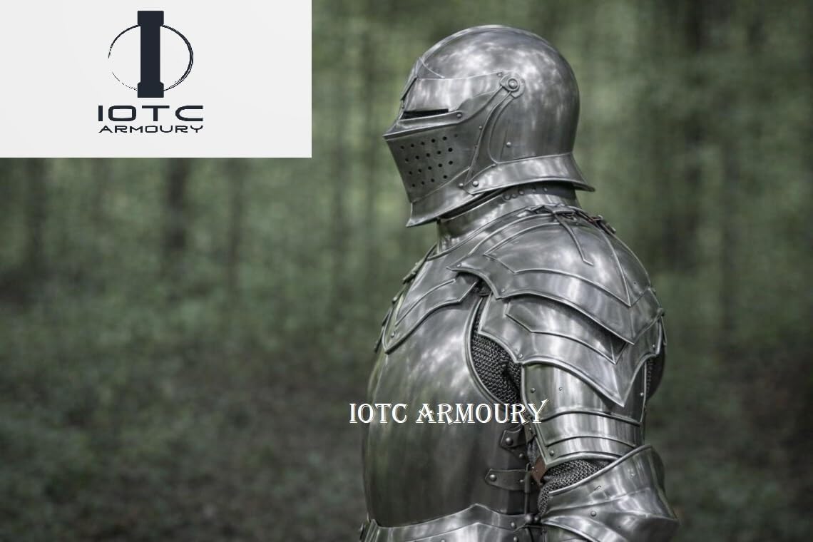 Medieval Knight Suit of Armor Fully Body Knight Armor Costume with Helmet & Cape Perfect for Historical Reenactment, LARP, Cosplay Event' & Theator Act Costume-Halloween Costume Silver