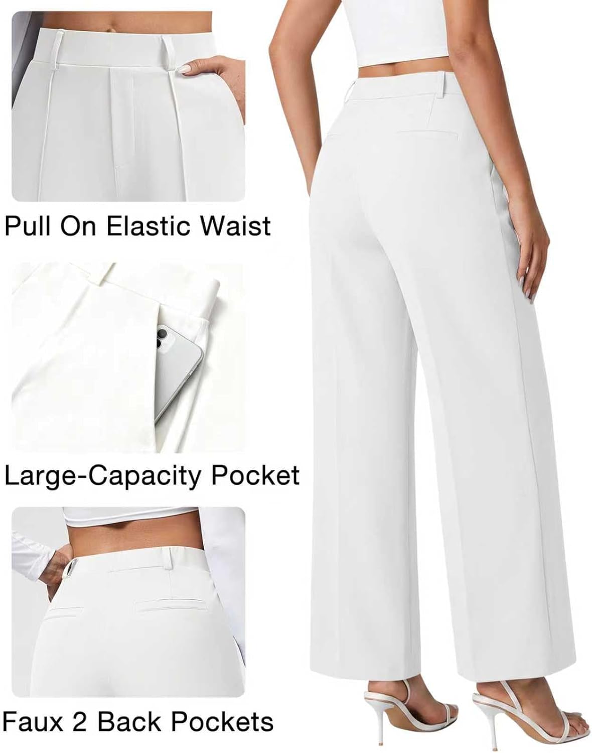 OULESlS Dress Pants for Women Work Pants Wide Leg Pull On Stretchy Business Casual Trousers High Waisted Slacks with Pockets - Image 4
