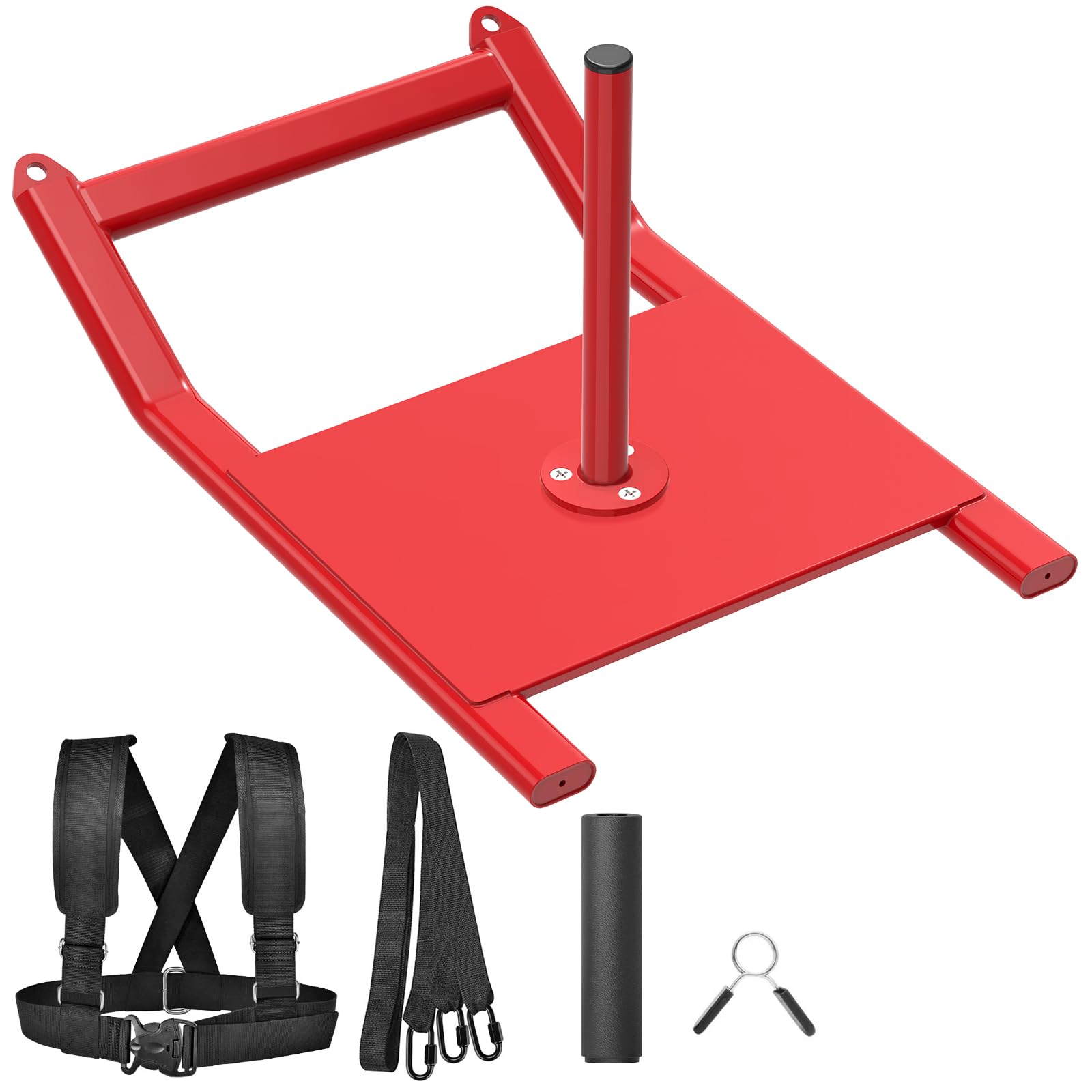 BeneLabel Gewichtsschlitten, Fitness Schlitten Teppich Gras Trainingsschlitten Indoor Outdoor Sportliche Schlitten für Geschwindigkeit Krafttraining mit Widerstand Gurtzeug & Seil, Rot