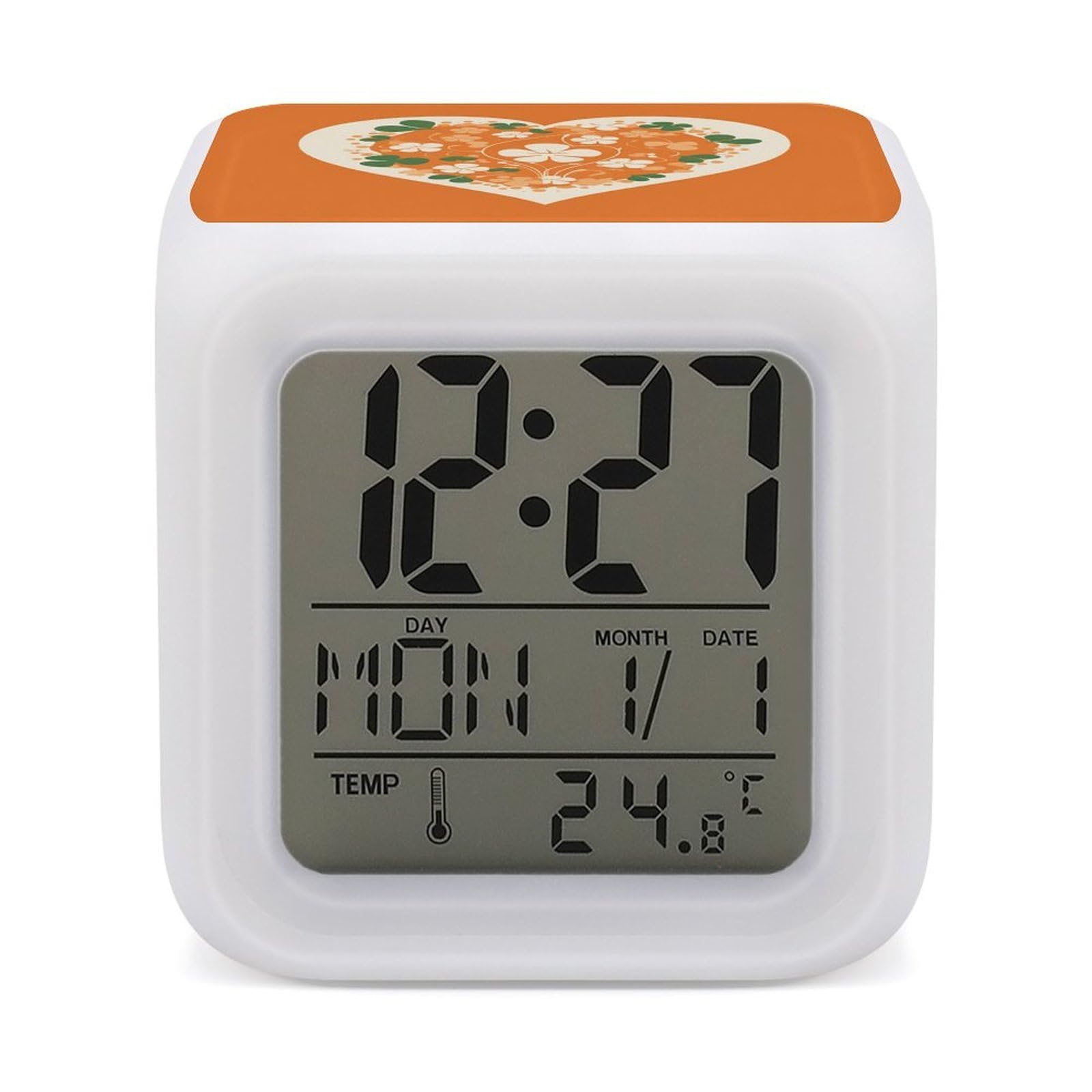 JTREHY Heart Shape on Background Alarm Clock Digital Dimmable Clock for Bedroom LED Display Screen Mini Clocks 7 Color Dimmable Night Lights Time-to-Rise Alarm Clocks for Office Living Room