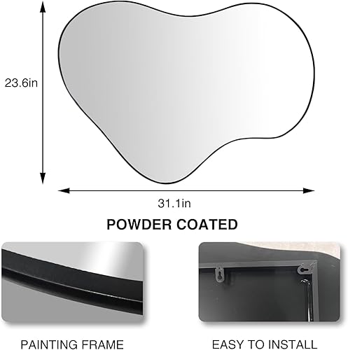 Miniatura 6 de POZINO Espejo de pared irregular, espejo asimétrico sin marco, 31.4 x 23.6 pulgadas, espejos orgánicos modernos decorativos para sala de estar,