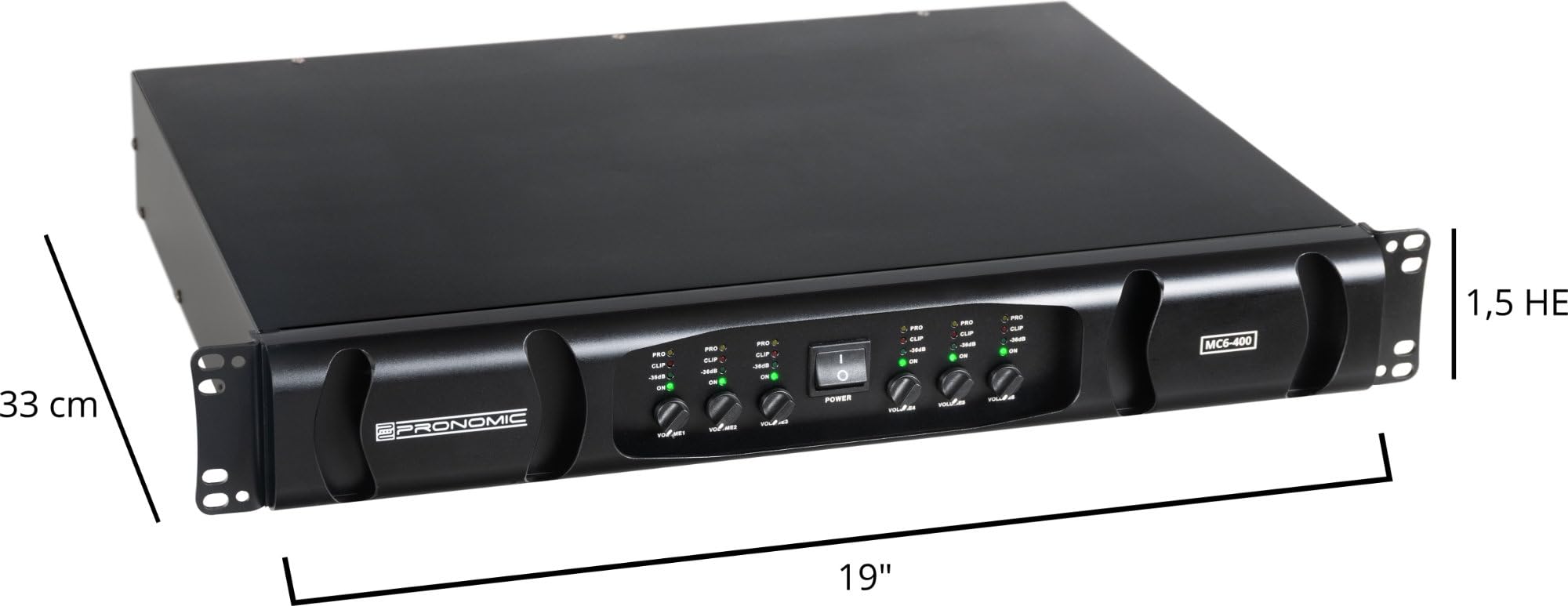 Pronomic MC6-400 Finale - Potenza in uscita (4 Ohm): 6x 600 Watt - Modalità Stereo, Parallel o Bridged - Frequenza crossover regolabile - Tipo di circuito: Class D
