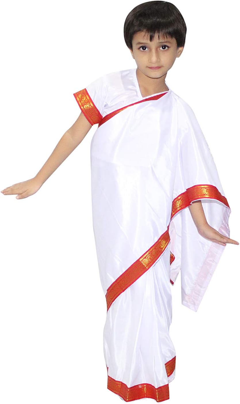 Kaku Fancy DressesTeacher White Saree,Our Helper Costume for School Annual Function/Theme Party/Competition/Stage Shows Dress