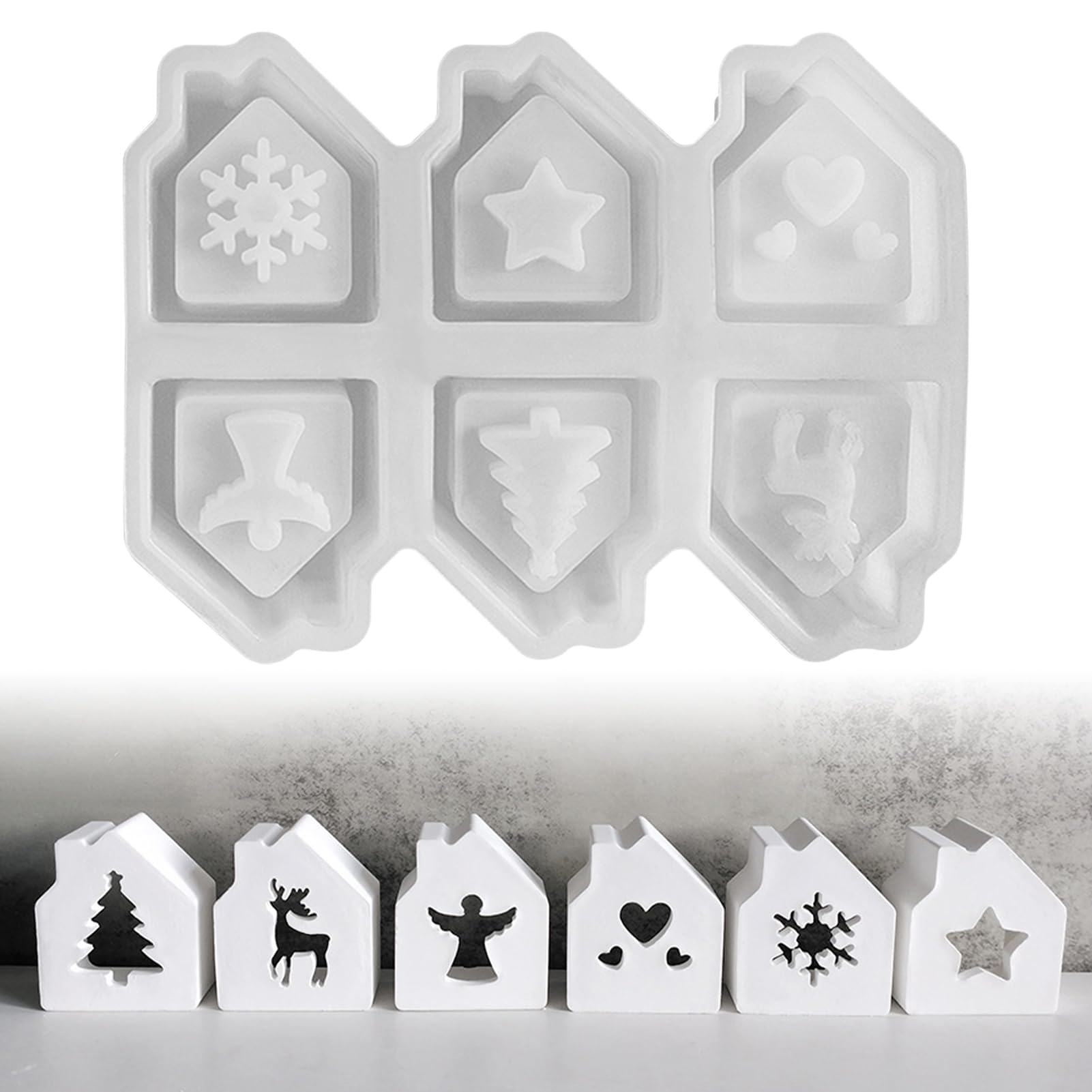 Recitem 3D Silicone Mould for 6 Christmas Houses - Casting Moulds for Mini Houses - Silicone Moulds