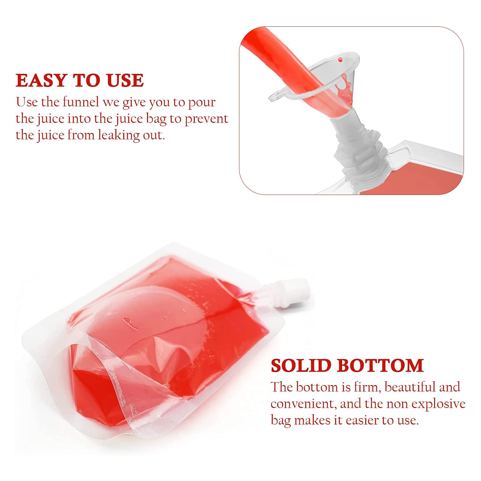 Pack of 20 Plastic Drinking Bag Set, Transparent Plastic Drinking Bag with 1 Funnel for Wine, Camping, Travel, Festivals, Parties (250 ml