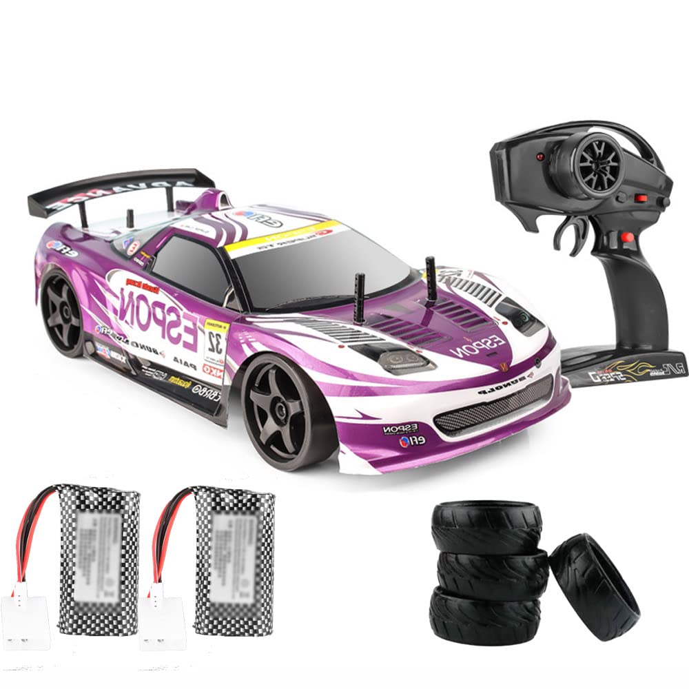 DBXMFZW 70km/h Fast Drift 2.4Ghz Remote Control Racing Car, 1/10 Full-Scale Electric Charging RC Truck, 4WD Off-Road RC Vehicle Xmas Birthday GiftToy Cars with Two Batteries, for Boys and Adults RTR
