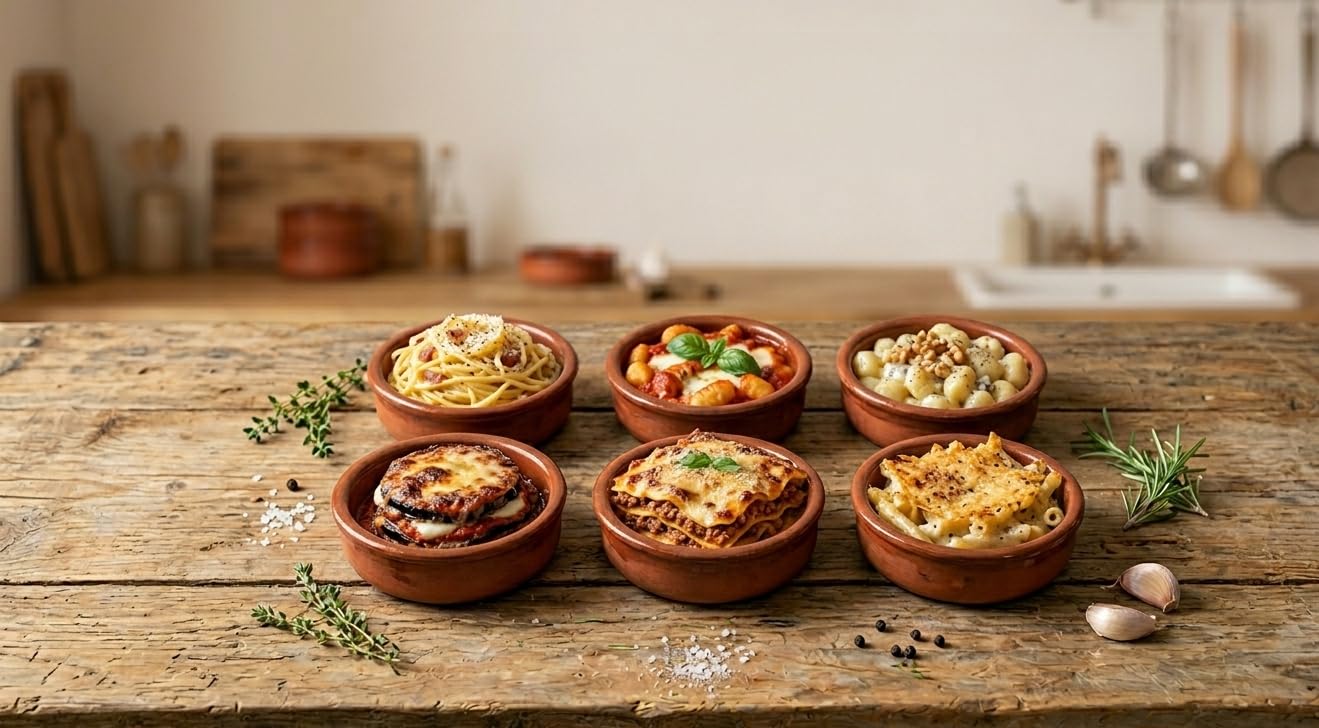 DETERMONDO 6 Tegamini in Terracotta da Forno 15 cm Cocotte Monoporzione Artigianali Ciotole in Coccio per Lasagne Fusilli e Zuppe, Terrine Ideali per Forno e Tavola Made in Italy