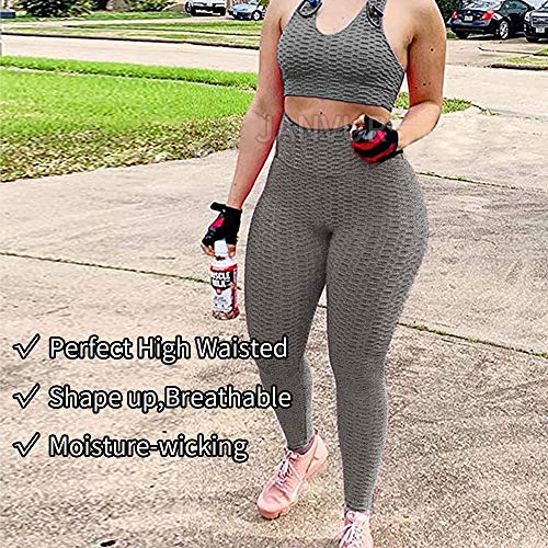 JANVUR Calça legging feminina anti-celulite levanta bumbum cintura alta compressão colmeia yoga trei