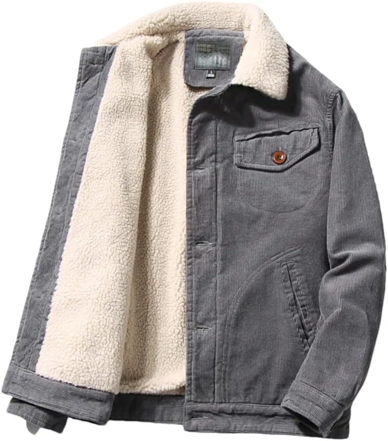 REHJJDFD Men's Winter Jacket Corduroy Casual Coats Plus Size Thickened Solid Cotton Outerwear