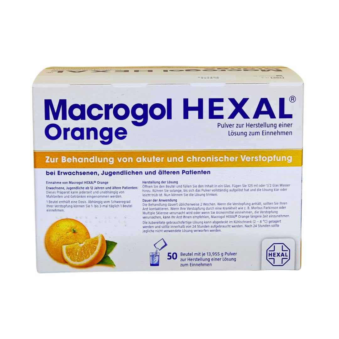Macrogol Orange 1x 50 Beutel I lösliches Pulver bei Verdauungsträgheit mit Orangengeschmack I ab 12 Jahren I Unterstützung der Darmfunktion I Spar-Set plus Pharma Perle give-away