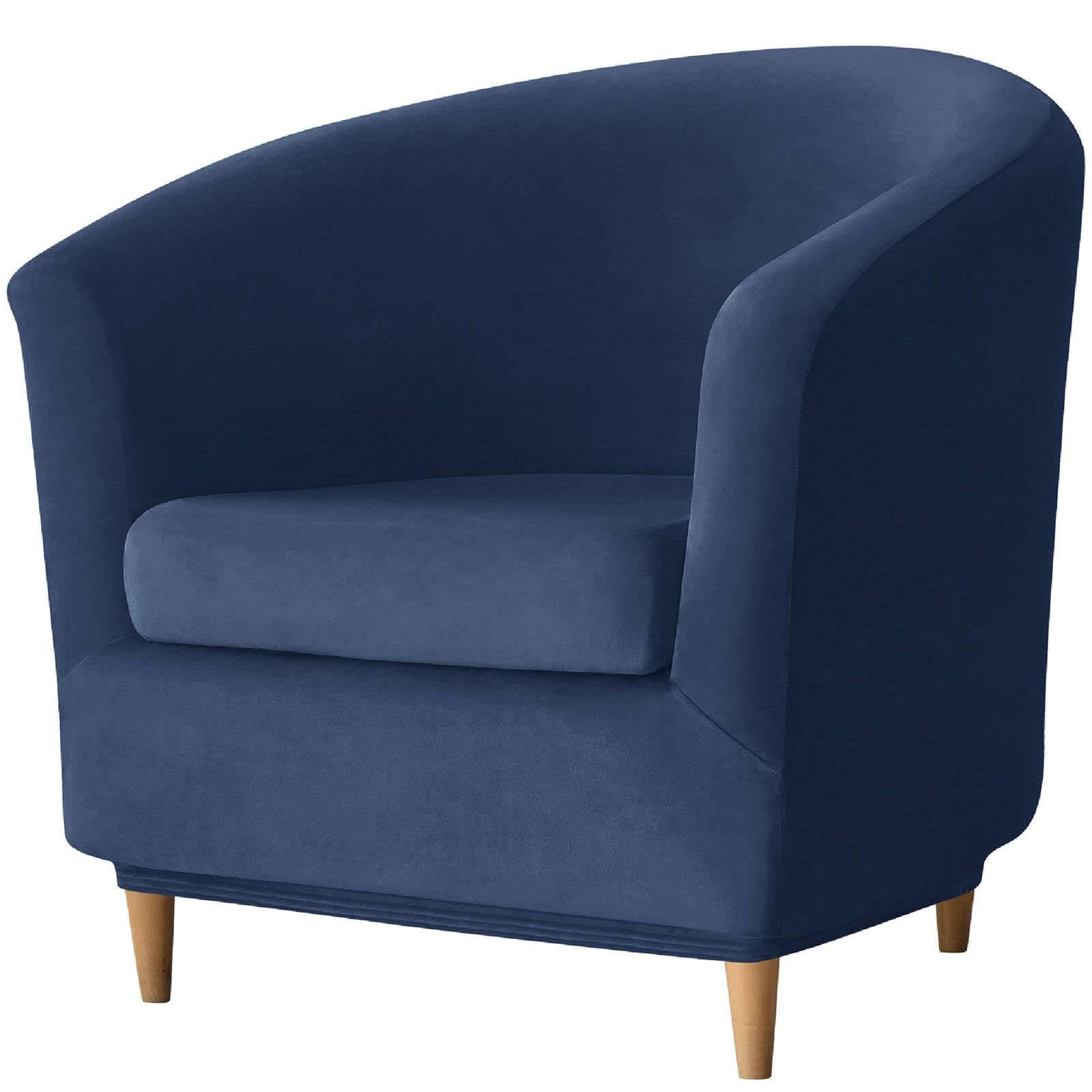 WJHDWYD 2 Piece Chesterfield Convertible Armchair Cover, Velvet Club Chair Cover with Non-Slip Cushion Cover Tub Chair Sofa Cover for Hotel(Bleu Marine)