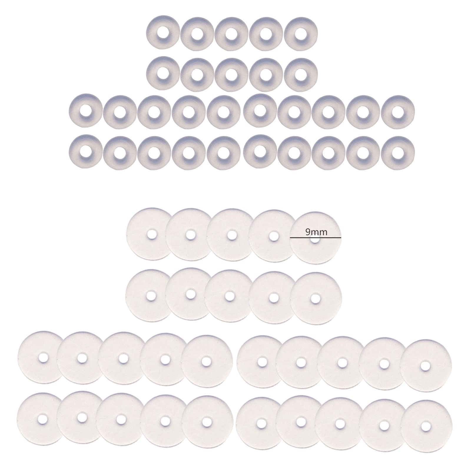 REDYY 60 Pieces Silicone Healing Non Pull Piercing Discs for Piercing Bump 3/5/7/9mm Clear Disc Pads Earlobe Support Patches Silicone Rings