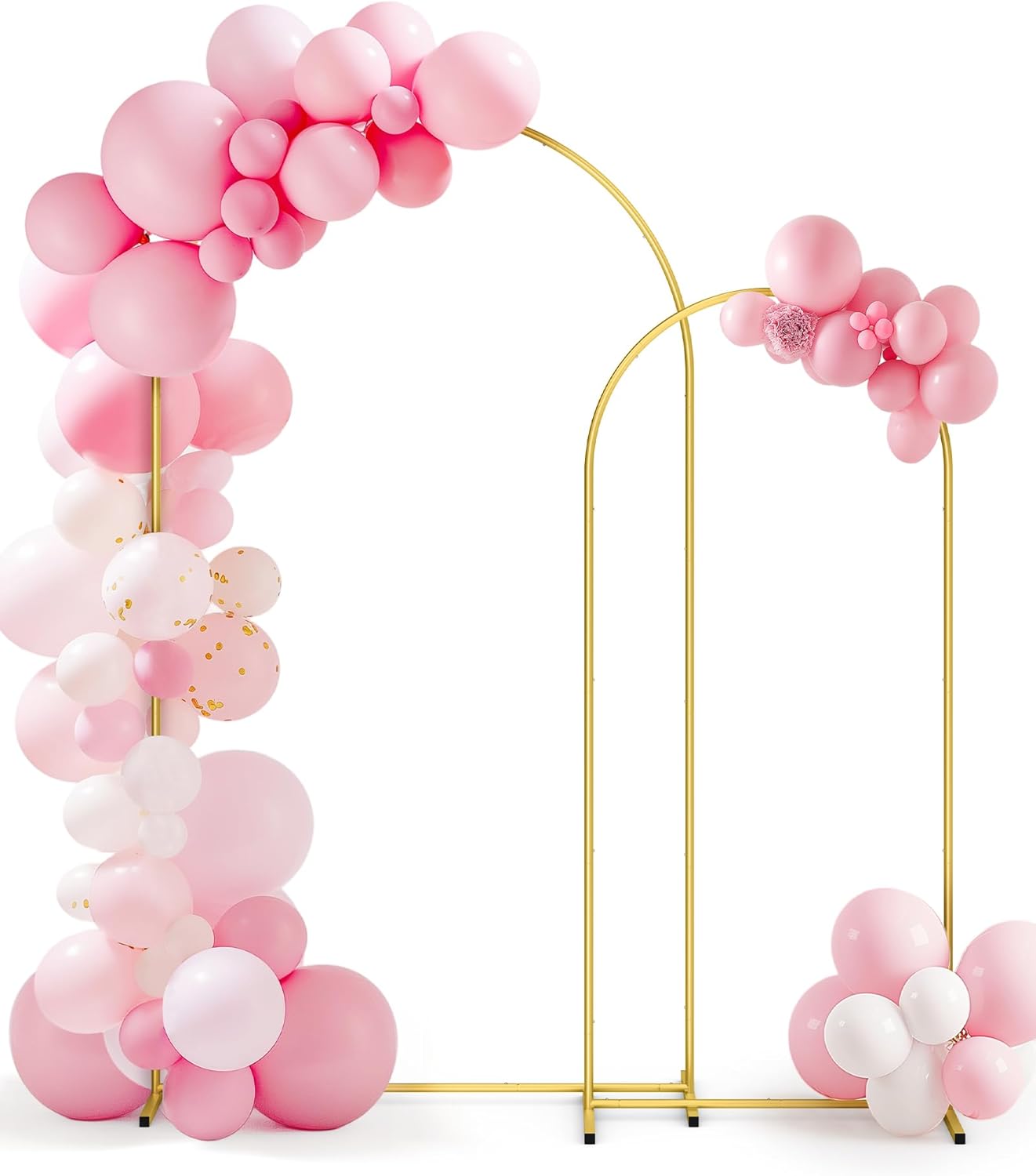 Pureegg Metal Arch Backdrop Stand Set - Set of 2 (7.2ft/6.0ft), Gold Wedding Stand with Stable Base, Elegant Backdrop Cover for Party, Birthday, Baby Shower, Graduation, Easy to Assemble 7.2FT, 6.0FT