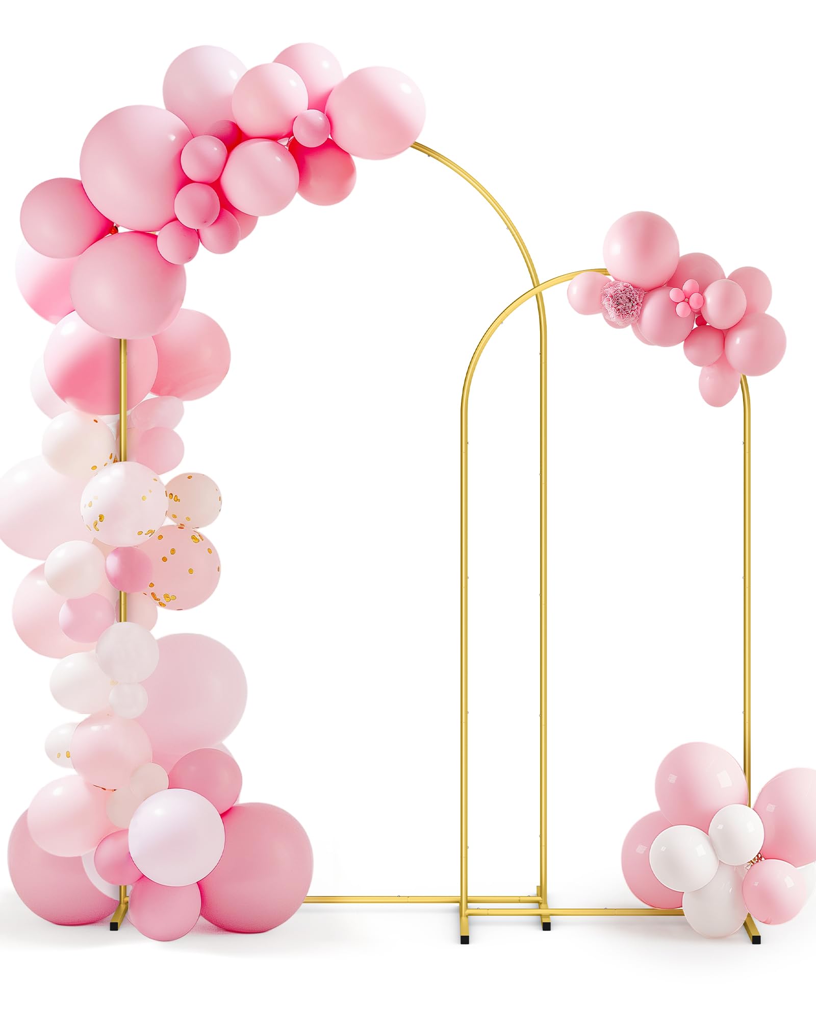 pureegg metal arch backdrop stand set - set of 2 (7.2ft/6.0ft), gold wedding stand with stable base, elegant backdrop cover for party, birthday, baby shower, graduation, easy to assemble