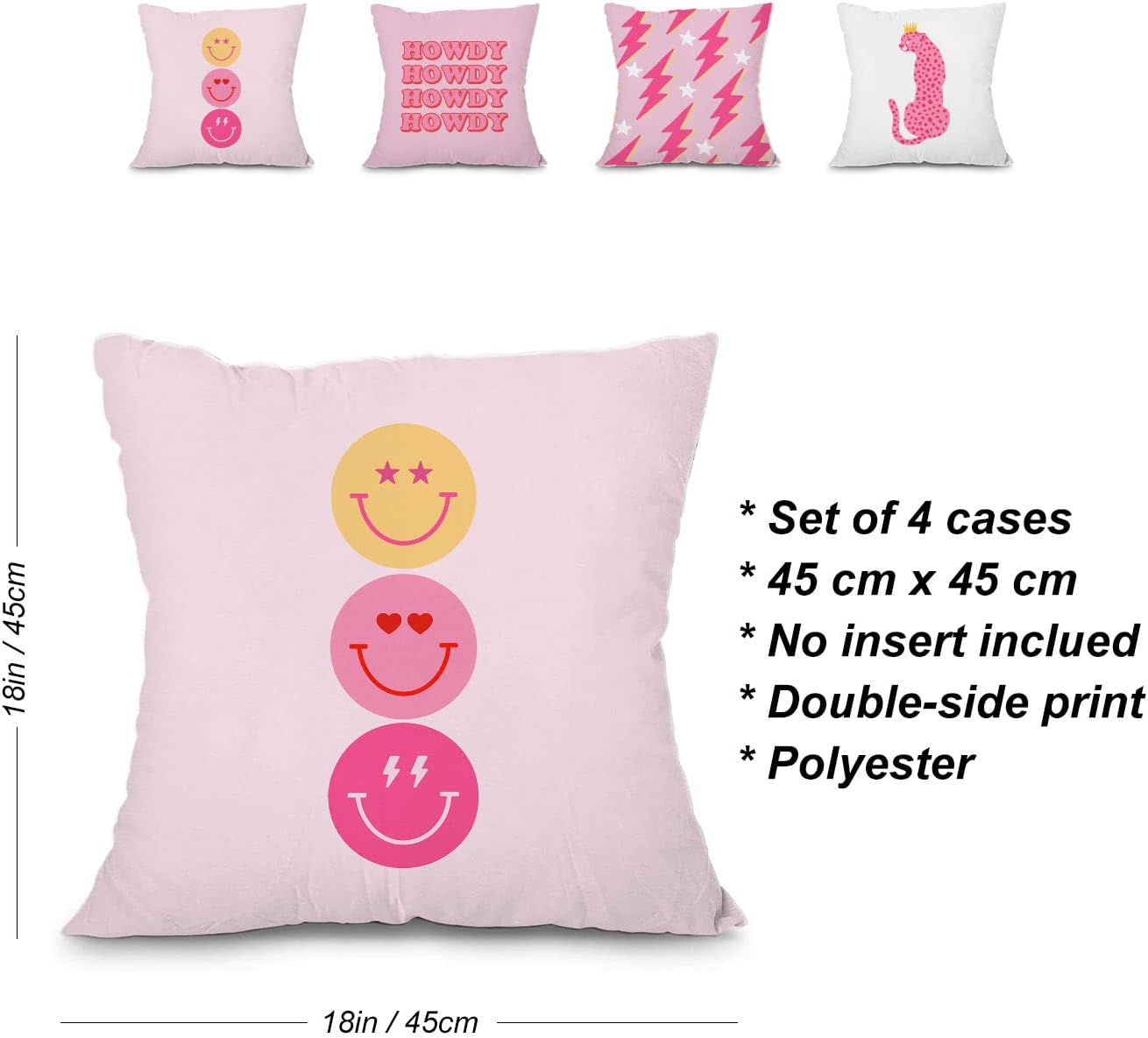 heilkee Preppy Throw Pillow Covers Set of 4 Travel Colorful Cushion Case Square Decorative Soft Pillowcase for Teens Girls Bedroom College Dorm Sofa,18x18 Inches