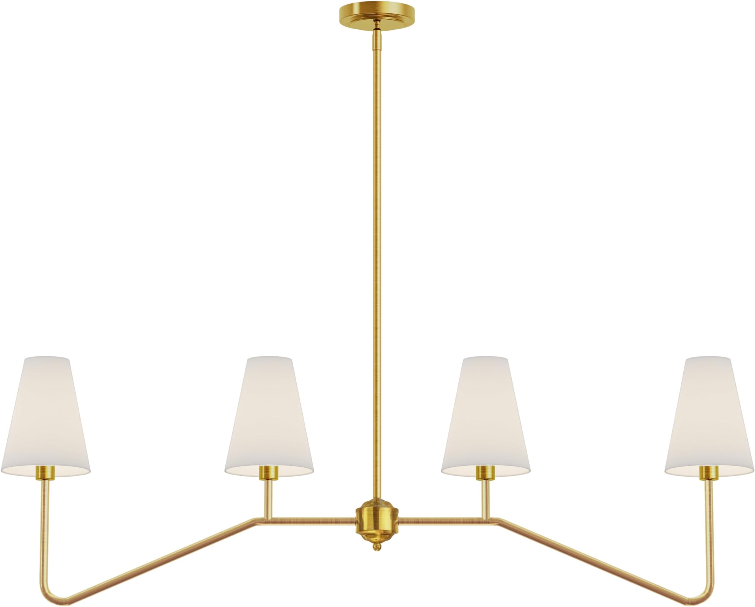 Electro bp;47" W 4-Light Linear Kitchen Island Lighting Fixture Classic Chandeliers Polished Gold with White Linen Shades for Dining Table,E12,160W