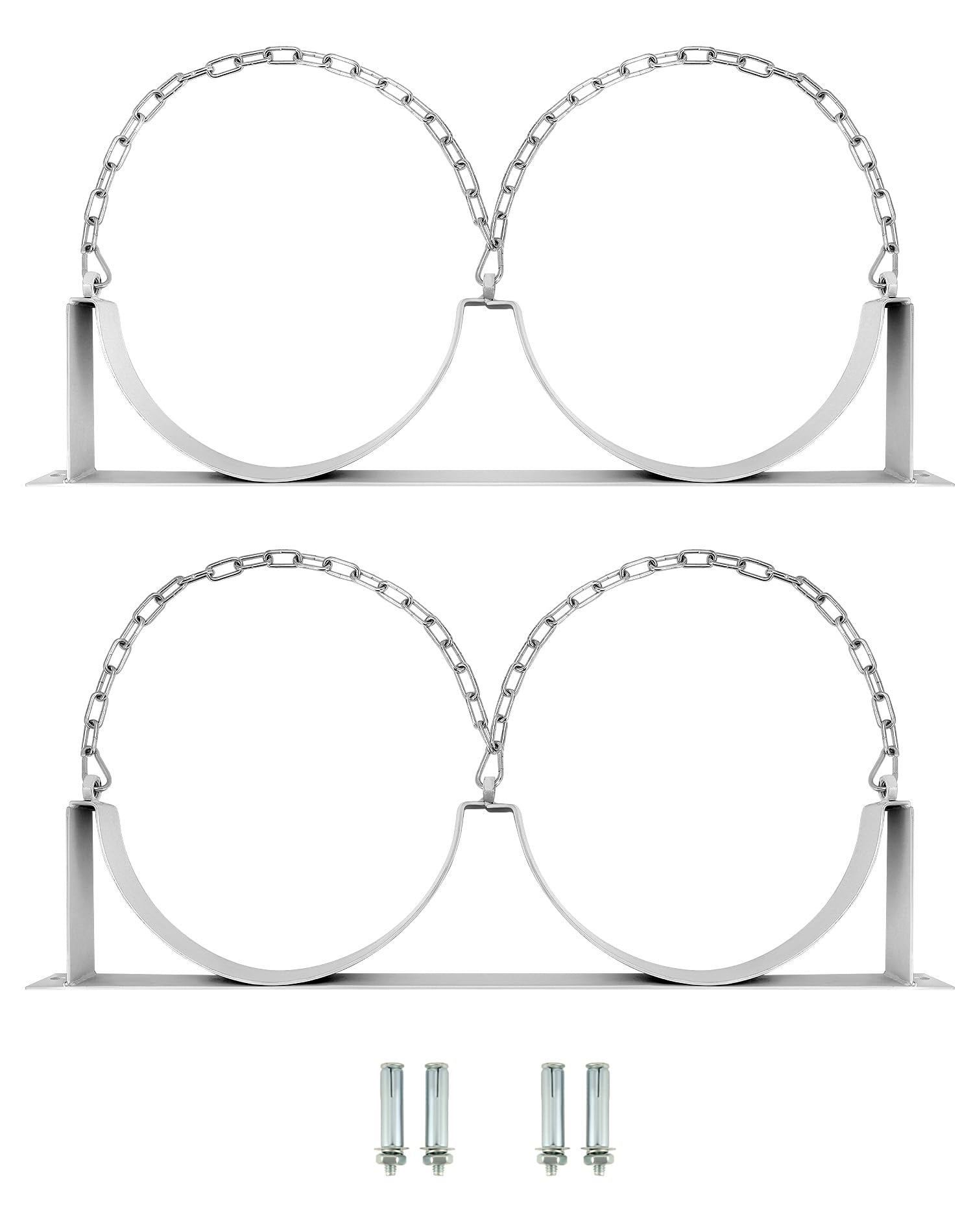 QWORK Wandhalterung aus Stahl für 2 Zylinder, 2 Sets, langlebige Gasflaschenhalterung mit Schrauben und Sicherheitskette unterstützt