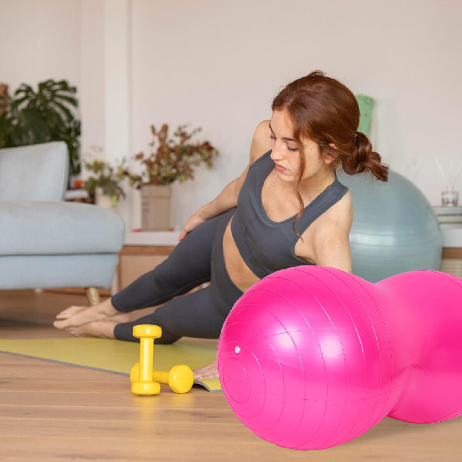 Pelota de Ejercicio Grande de PVC con Forma de Maní, Antiexplosión, con Bomba Incluida, para Pilates y Ejercicios de Embarazo con Soporte Mejorado y Función Masaje