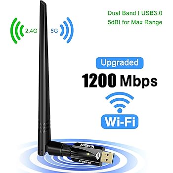 WiFi Dongle 1200Mbps 802.11AC USB WiFi Adapter Dual Band 5GHz/2.4GHz Fast USB3.0 High Gain 5dBi Antenna Computer Network Wireless Adapter for PC Desktop Laptop Tablet Supports Windows Mac and Linux