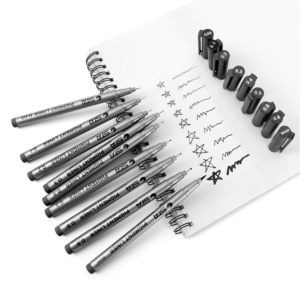 Black Fineliner Set of 9,Heshengping Technical Drawing Pens, Micro