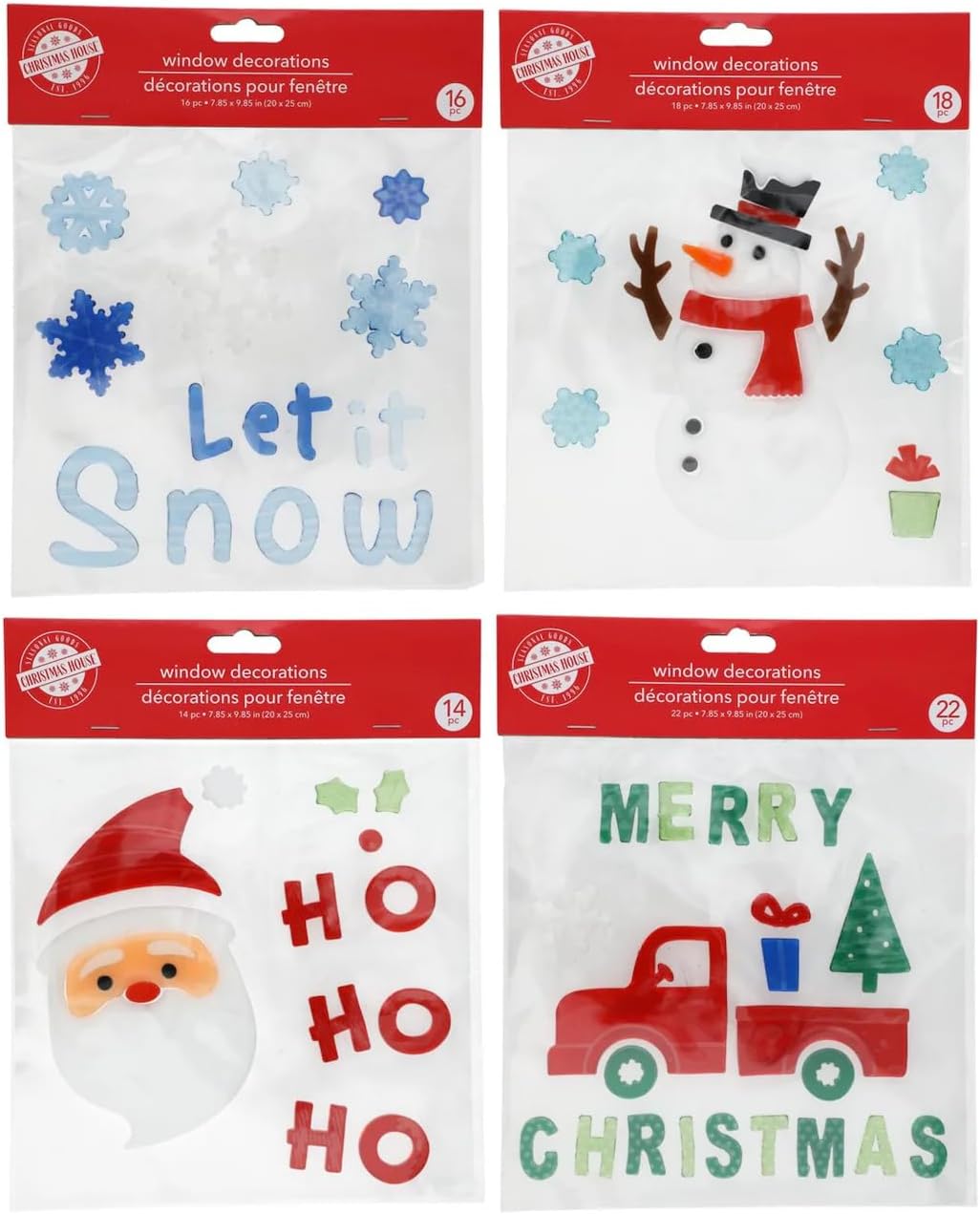 4 Sheets Christmas Gel Window Clings with Santa, Snowman
