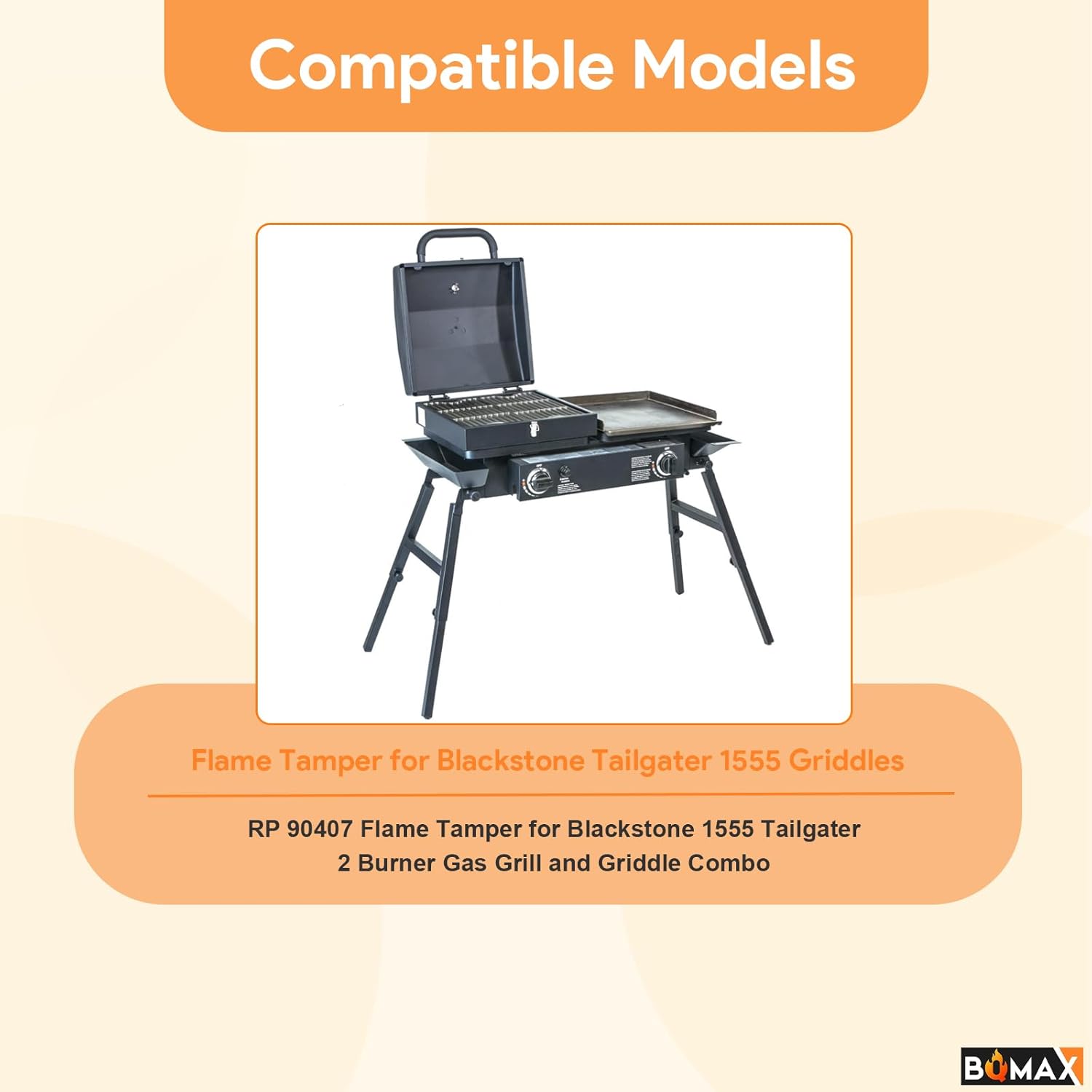 BQMAX Flame Tamper for Blackstone Tailgater 1555 Griddles, RP 90407 Flame Tamper for Blackstone 1555 Tailgater 2 Burner Gas Grill and Griddle Combo, Heat Shield RP 90407 for Blackstone Tailgater 1555