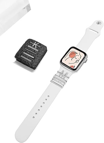 Miniatura 4 de 5Pcs Charms for Apple Watch band 41mm 45mm 40mm 44mm 38mm 42mm 46mm 49mm Women,Diamond+Metal Jewelry Decorative Ring For iWatch series 11 10 9 8 7 6