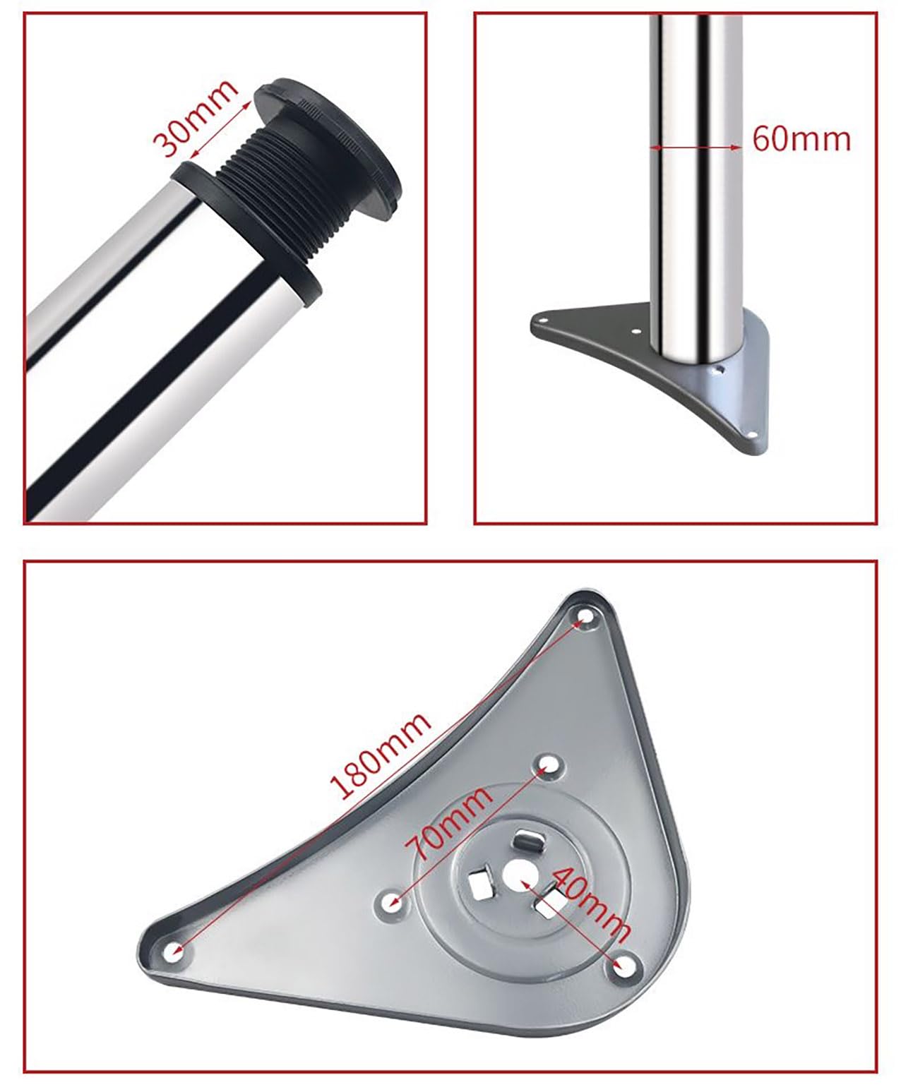 1 Pata de Mueble de Acero Inoxidable Regulable en Altura, Adecuada para Patas de Mesa, encimeras, mostradores y Patas de armarios de Apoyo.