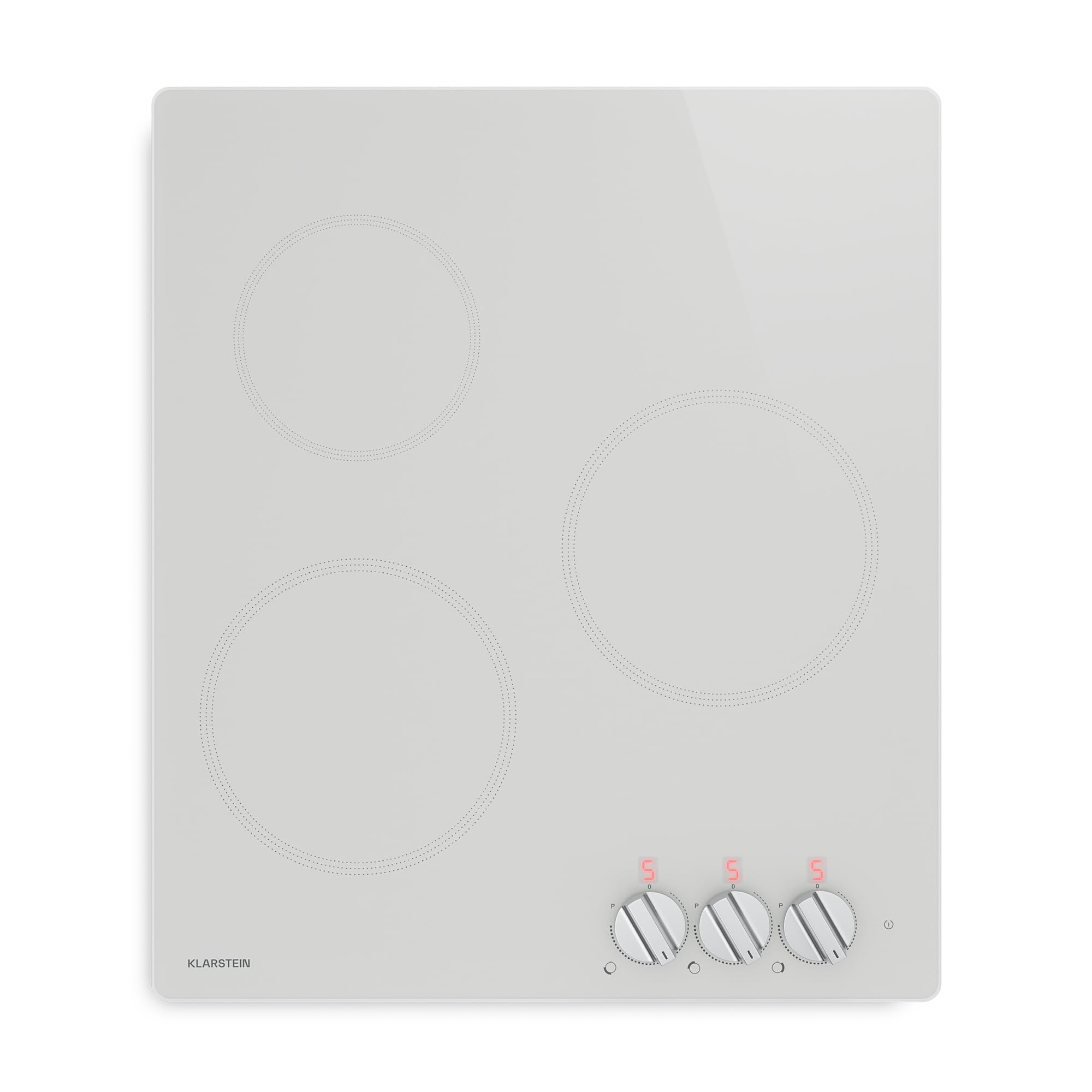Klarstein Kochheld Placa Induccion 3 Fuegos - 5700W Boost, 3 Zonas, Mando Giratorio, Indicador Calor Residual, Protección Sobrecalentamiento, Vitrocerámica 45cm, Placa de Inducción, Blanco