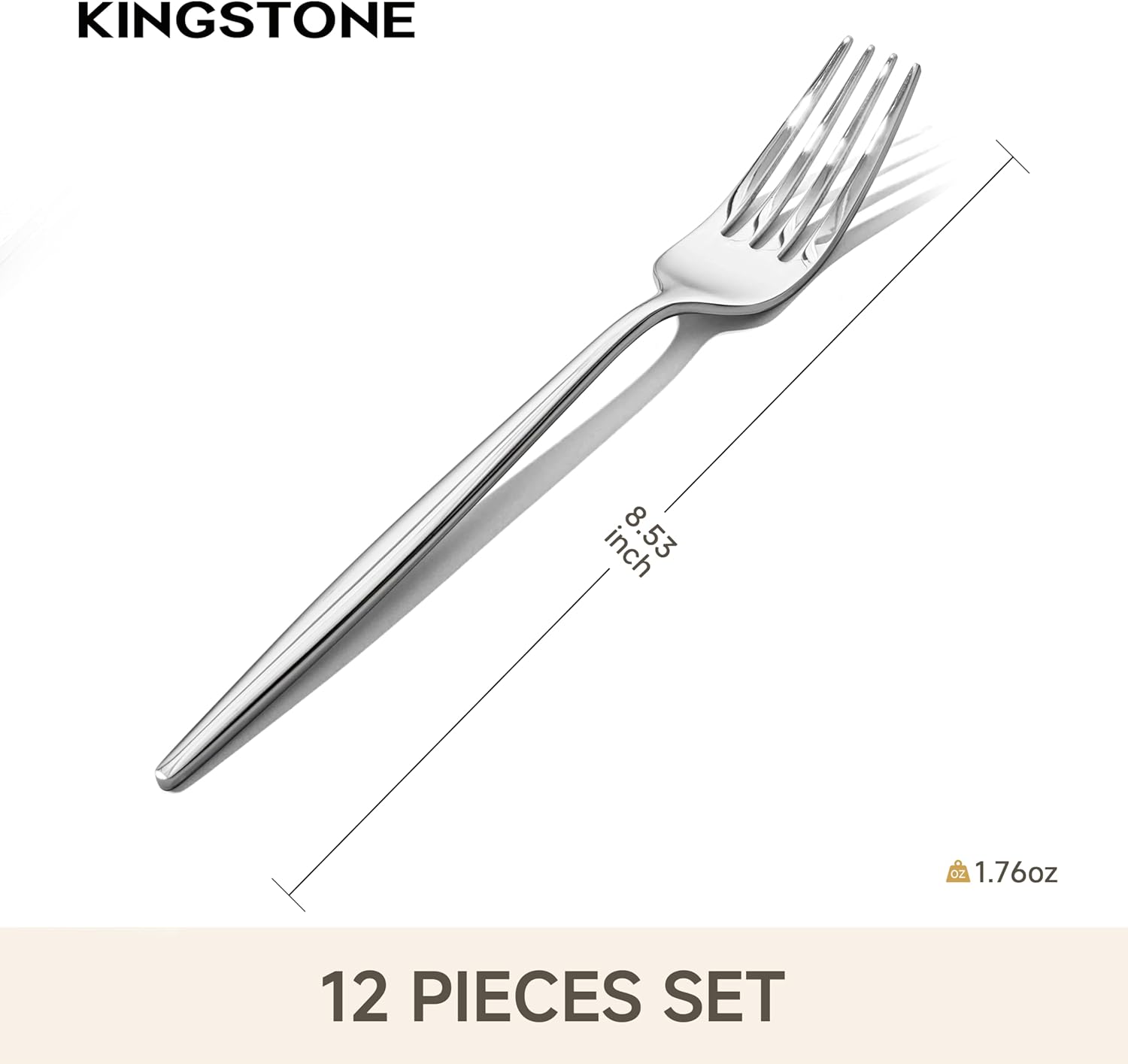 KINGSTONE 12-Piece Dinner Forks Set (8.5"), Food Grade 18/10 Stainless Steel Forks Silverware, Metal Salad Fork for Home and Kitchen, Weddings, Party, Restaurant, Mirror Polished & Dishwasher Safe