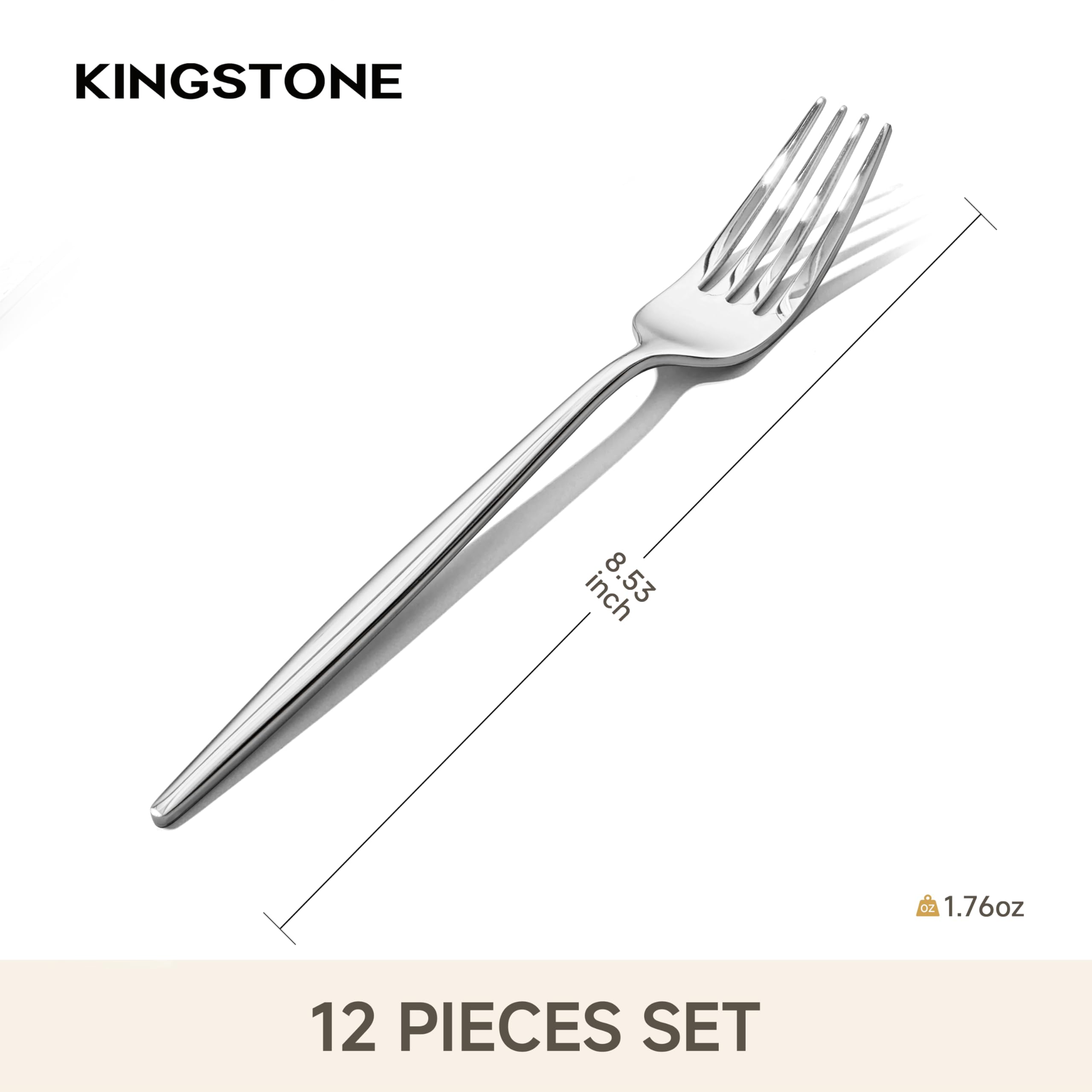 KINGSTONE 12-Piece Dinner Forks Set 8.5", Food Grade 18/10 Stainless Steel — Amazon image 9